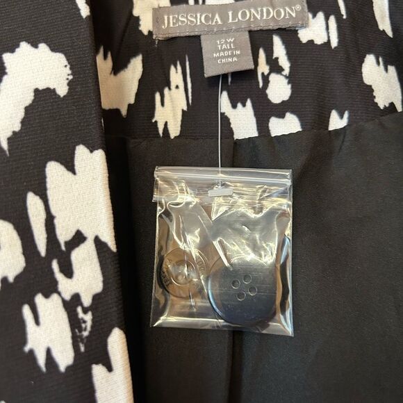 NWT Jessica London 12W tall jacket black white geometric pattern lined - Picture 4 of 7